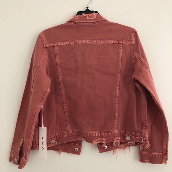 NWT AMO denim jean jacket Size M distressed rust coral Country Nashville Rodeo - Picture 9 of 16